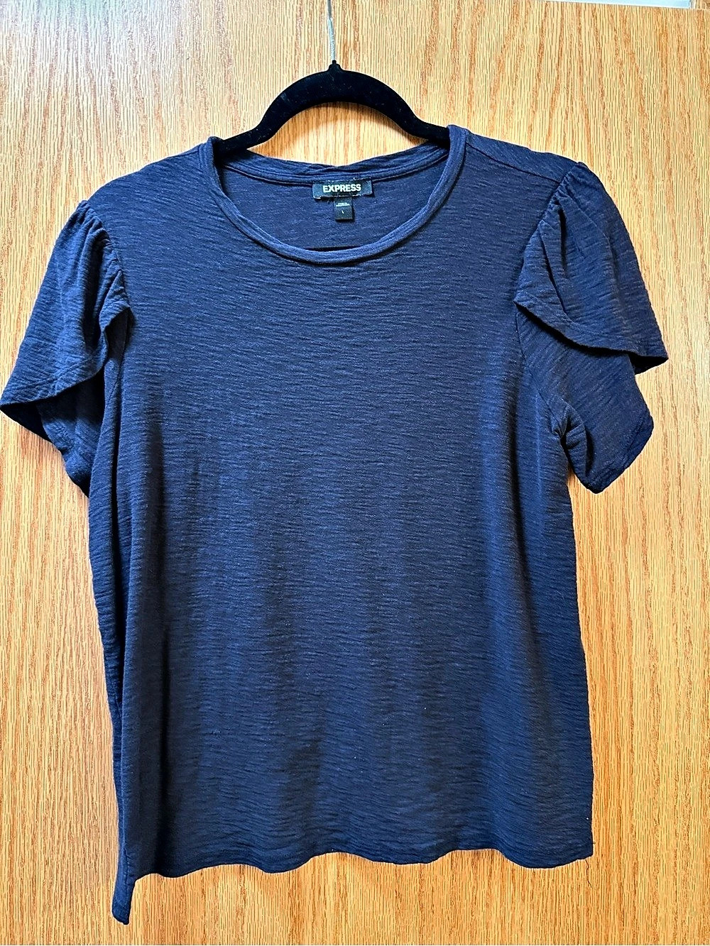 Express Crew Neck Tulip Sleeve Tee Blue Size Large